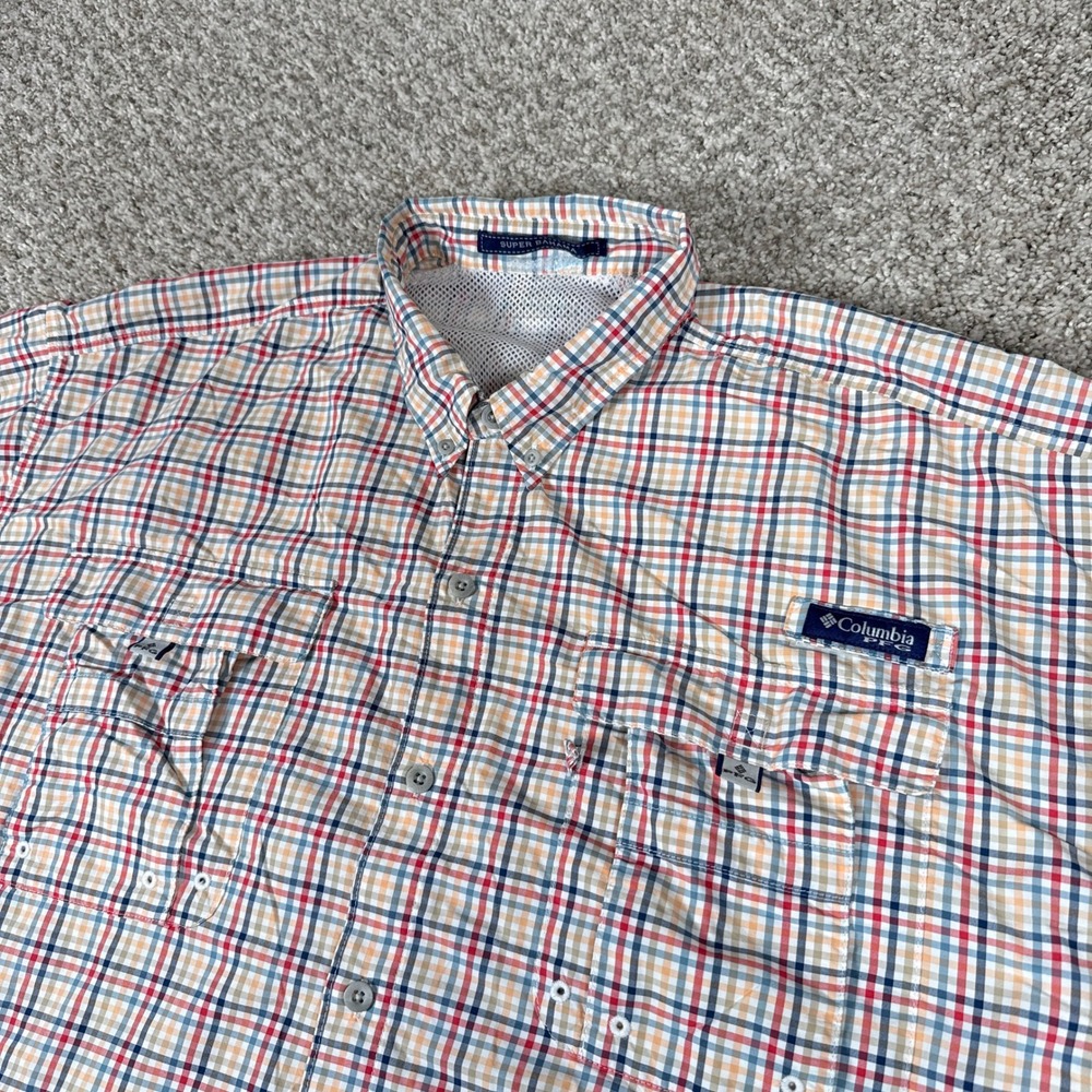 Columbia PFG Shirt Mens 3XL Multicolor Plaid Nylon Super Bahama‎ Fishing Vented